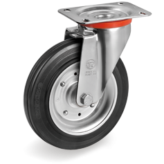 Standard rubber wheel, pressed steel discs, swivel top plate bracket type NL, 535002
