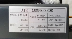 200 l Piston air compressor with belt drive, 51019