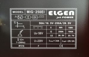 250A Inverter welding machine IGBT MIG/MAG and MMA Elgen Jet Power -  MIG-250EI 