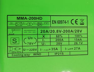 200A Електрожен / Аргон IGBT DC MMA и LIFT-TIG Заваръчнен апарат, MMA-200HD, 30210