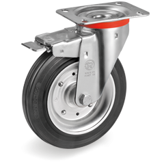 Ø125 Standard rubber wheels, pressed steel discs, swivel top plate bracket type NL with front lock, 535403