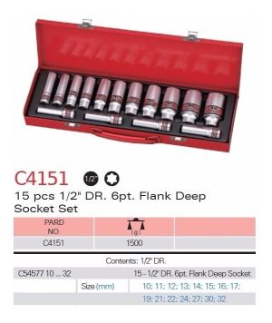 10-32mm 1/2"Dr. 6-pt 15 pcs Flank deep socket set, C4151
