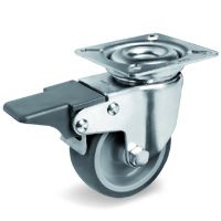 Thermoplastic rubber wheel, polypropylene centre, swivel top plate bracket with front lock, 388203